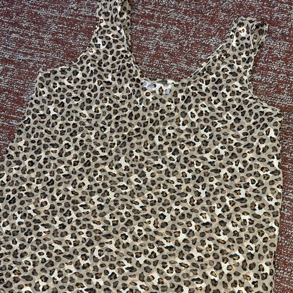 Vintage 90s Sheer metallic feminine leopard print thick strap tank top small